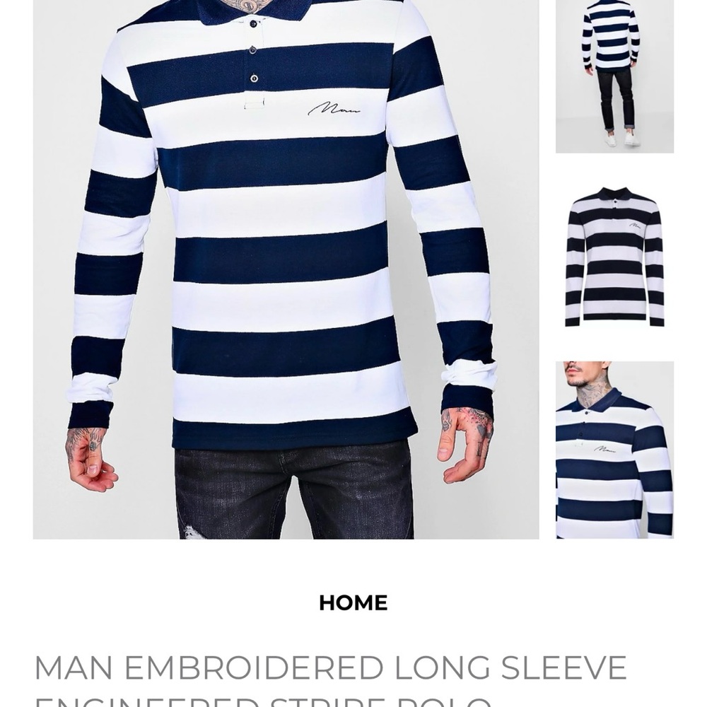 Boohoo MAN embroidered long sleeve polo Navy size M
